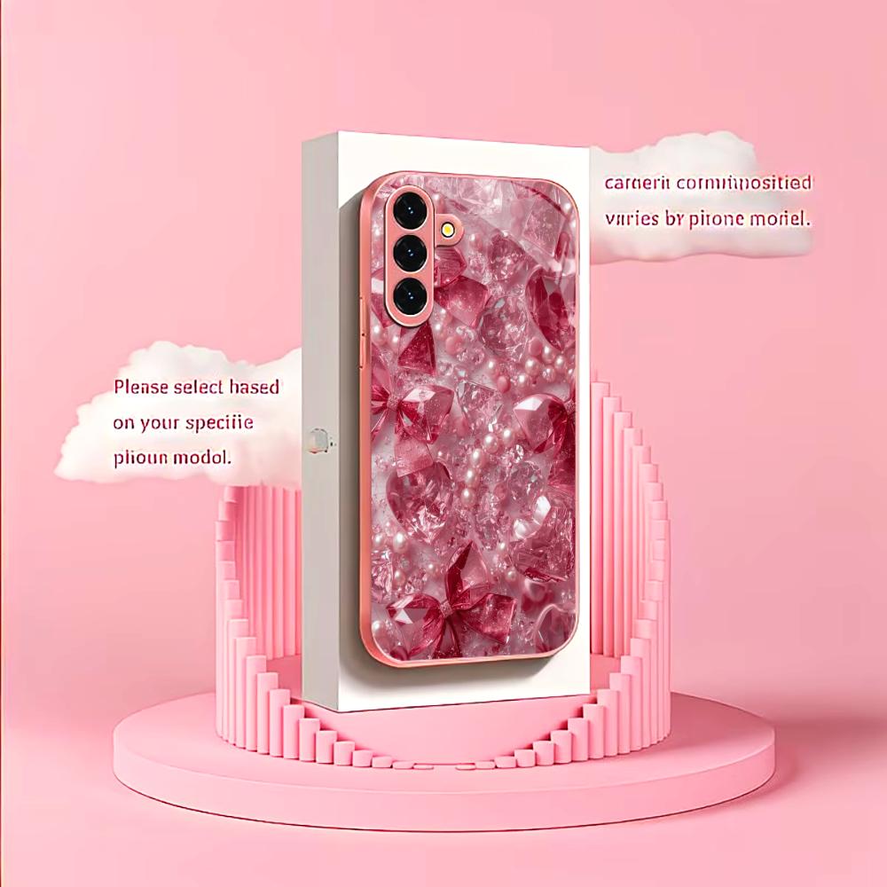 Luxurious Diamonds Madam Pink Glass PhoneCase for Samsung Galaxy S26 S25 S24 S23 S22 S21 FE Ultra Plus Dropresistant Female