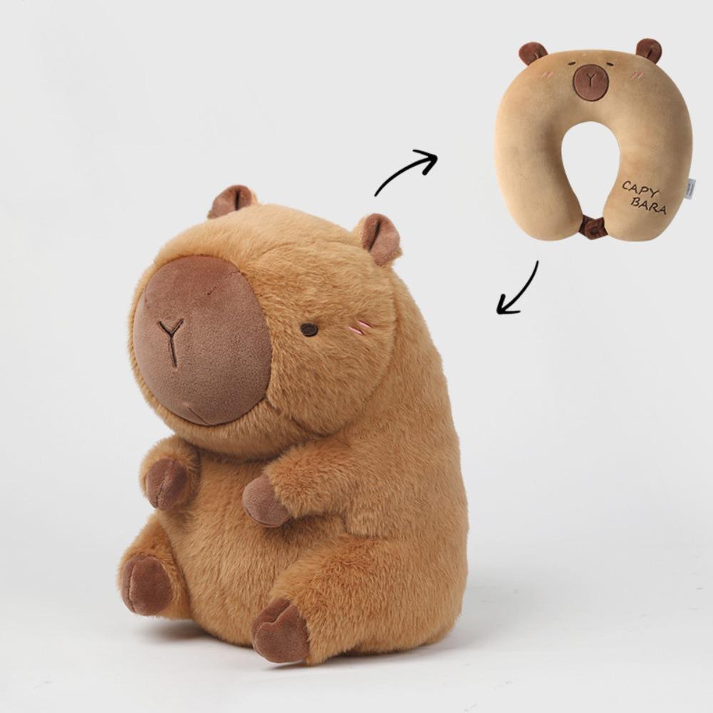 Cute Cartoon Capybara U-shaped Pillow Soft Travel Neck Support Pillow Eye Mask Pillow 2 In 1 Office Chair Cushions