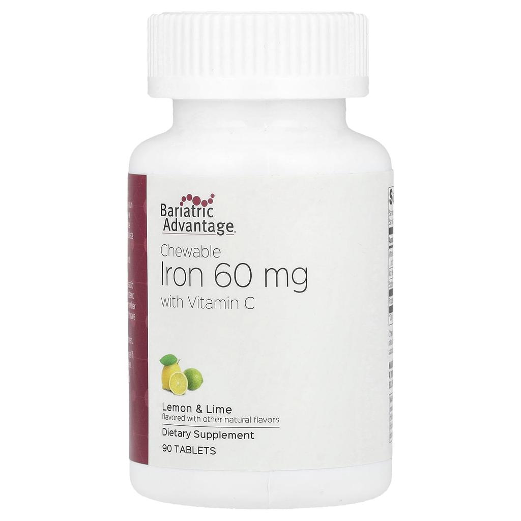 Chewable Iron with Vitamin C, Lemon & Lime, 60Mg, 90 Tablets