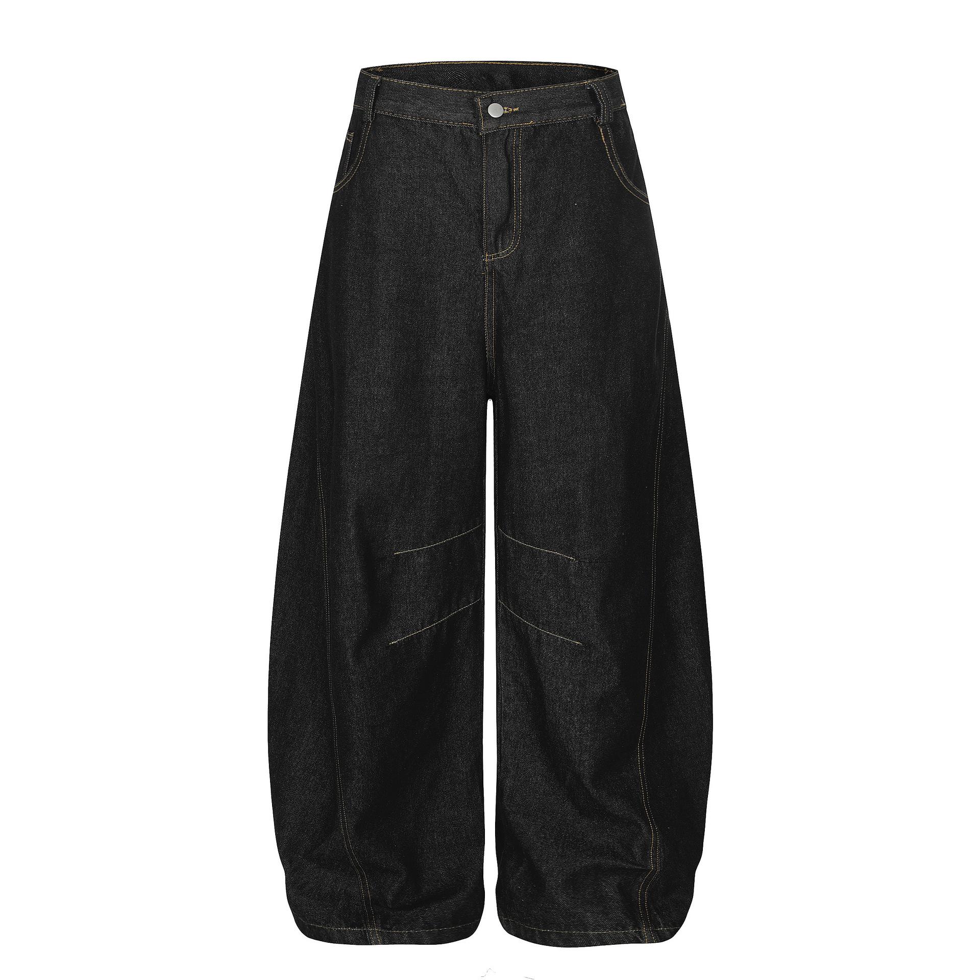 Men s autumn American retro embroidered jeans men s vibe scimitar wide-leg trousers S чёрный
