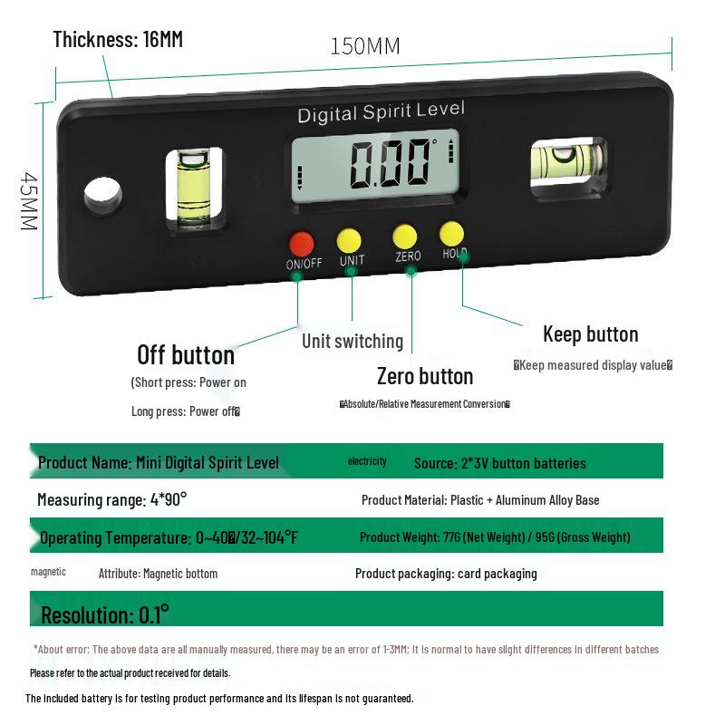 Mini 0-150mm Magnetic Digital Level & Caliper - Angle Finder & Ruler