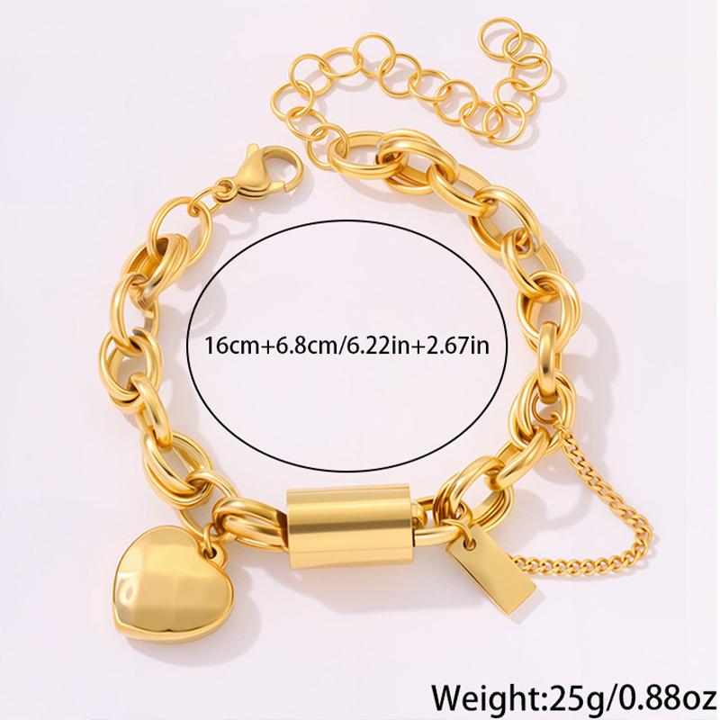 Golden Heart with Chain Women New Cuban Chain Love Bracelet Light Luxury High End Gold Bracelet Titanium Steel Bracelet