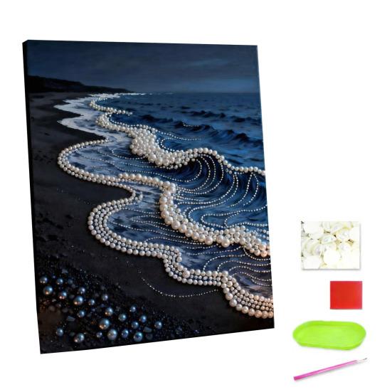 DIY 5D Faux Pearl Painting Kit Castle Butterfly Ocean Sunflower Plastic Pearl Art Kit for Adults Beginner Gemstone Art Craft for Gift Home Wall Decor