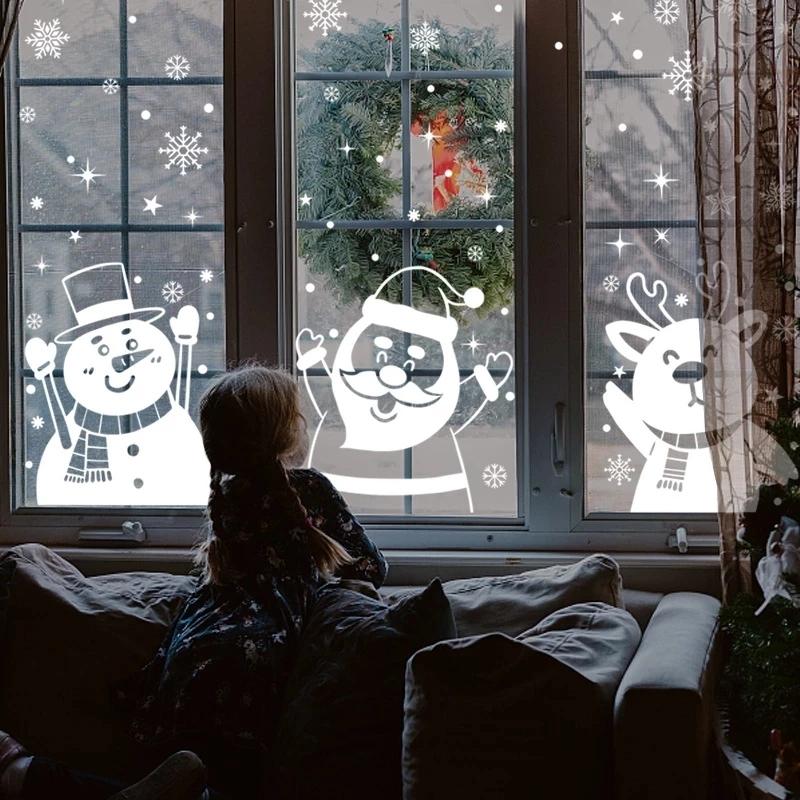 Christmas Window Stickers Santa Claus Snowflake DIY Wall Decal 2026 Christmas Decorations For Home New Year Ornaments Gift 2026