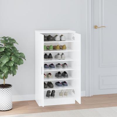 Shoe Cabinet High Gloss White 55 X 35 X 108 Cm Particleboard