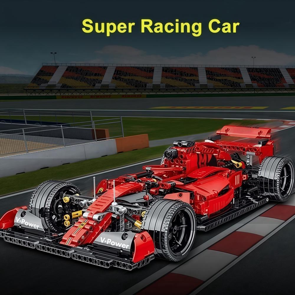 Non-Toxic Technical Red Racing Car Building Blocks Creative Diy Assembly Bricks Model For Kids Birthday Christmas Halloween Gifts