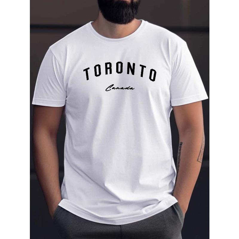 European Size Men'S Athleisure T-shirt,Crewneck,Geometric Graphic Print, Toronto Canadian Letter Print, Machine Wash, Soft Cotton Jersey, Regular Fit