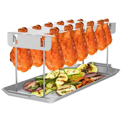 Grill Chicken Leg Rack Stainless Steel Chicken Wing Rack with Drip Tray Folding Chicken Drumstick Rack for Outdoor BBQ Picnic