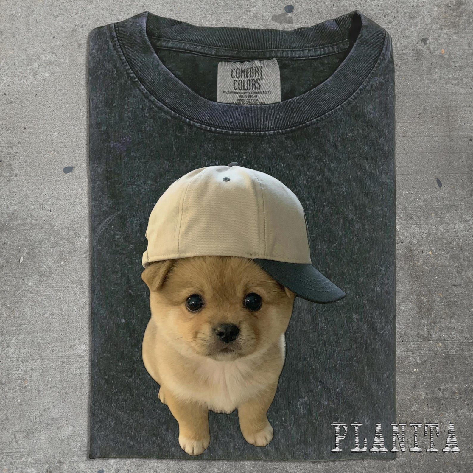 Puppy in Baseball Cap T-Shirt | Cute Dog Graphic Tee S