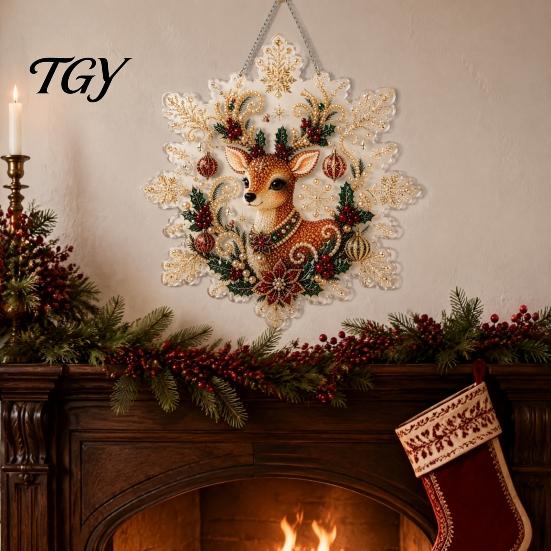 Christmas Party Craft Supplies Faux Pearl Painting Suncatcher Kit, Acrylic Snowflake Shaped Board with Lace Holiday Decoration Making Set Edge,
