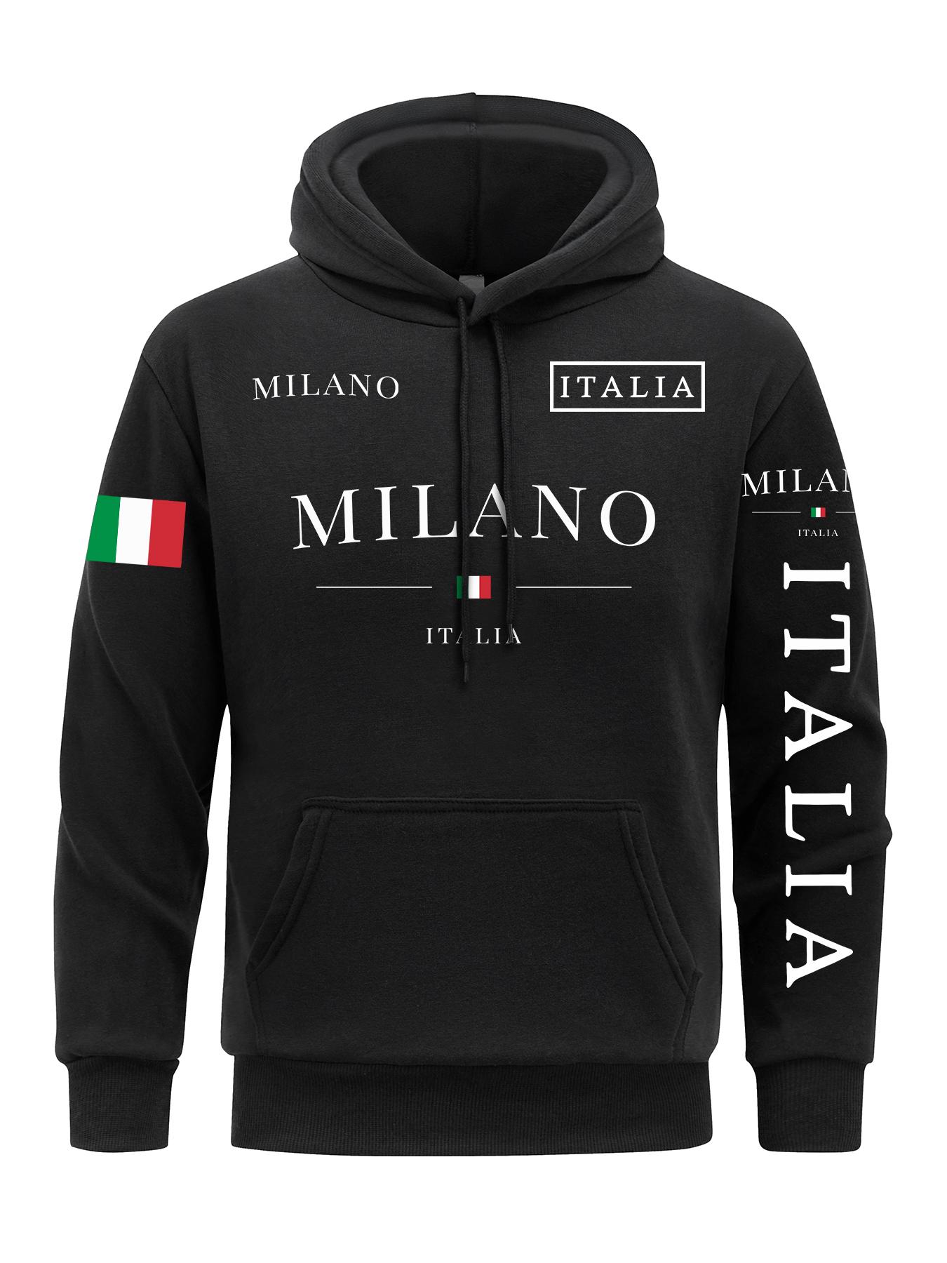 

Flag Of Italy Men Hoodie Milan City Hoodies fur-liner Fleece Hoody Man Casual Spring Autumn Clothing 2XL
