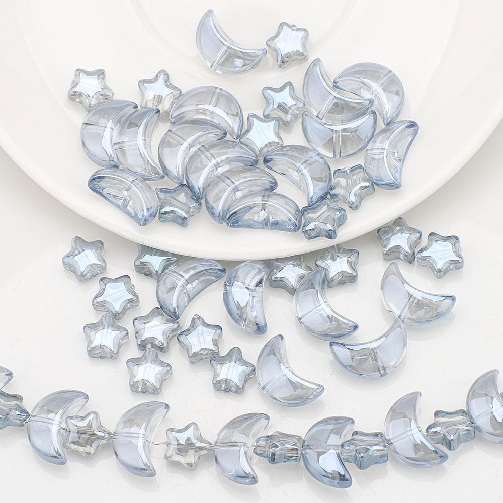 Moon and Star Glass Beads Set: Iridescent DIY Bracelet & Necklace Kit