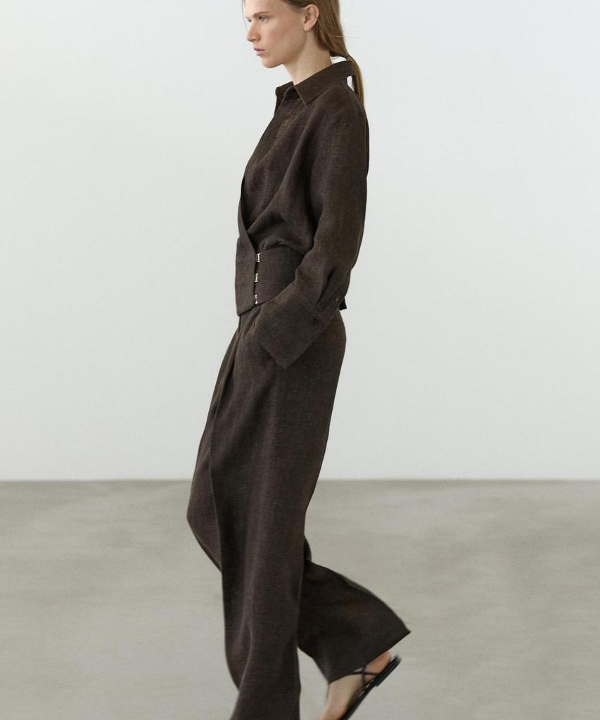 Masimodutti Melange Linen Pintuck Pants Set