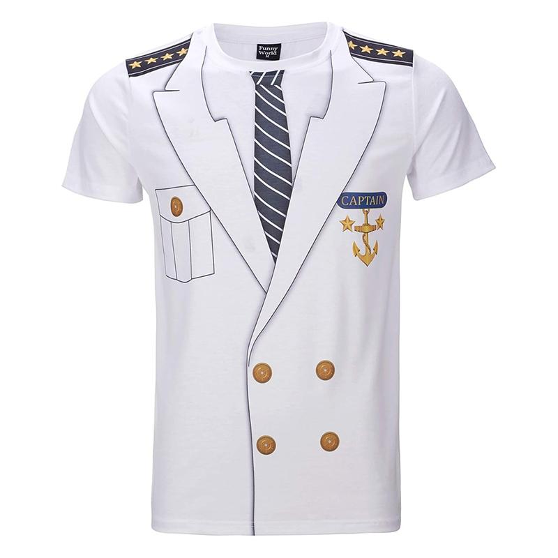 Tailcoat Printing T Shirt Men Street Funny Cosplay Short Sleeve T Shirts Fake Tie Captain Clothes Fashion Trend Top