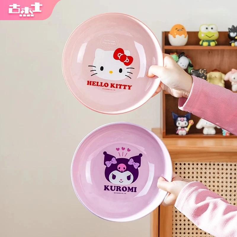 Für Sanrio Anime Keramikteller Cinnamoroll Kuromi Niedliches Muster Haus Kinder Essteller Küchengeschirr Dessert Obstschale