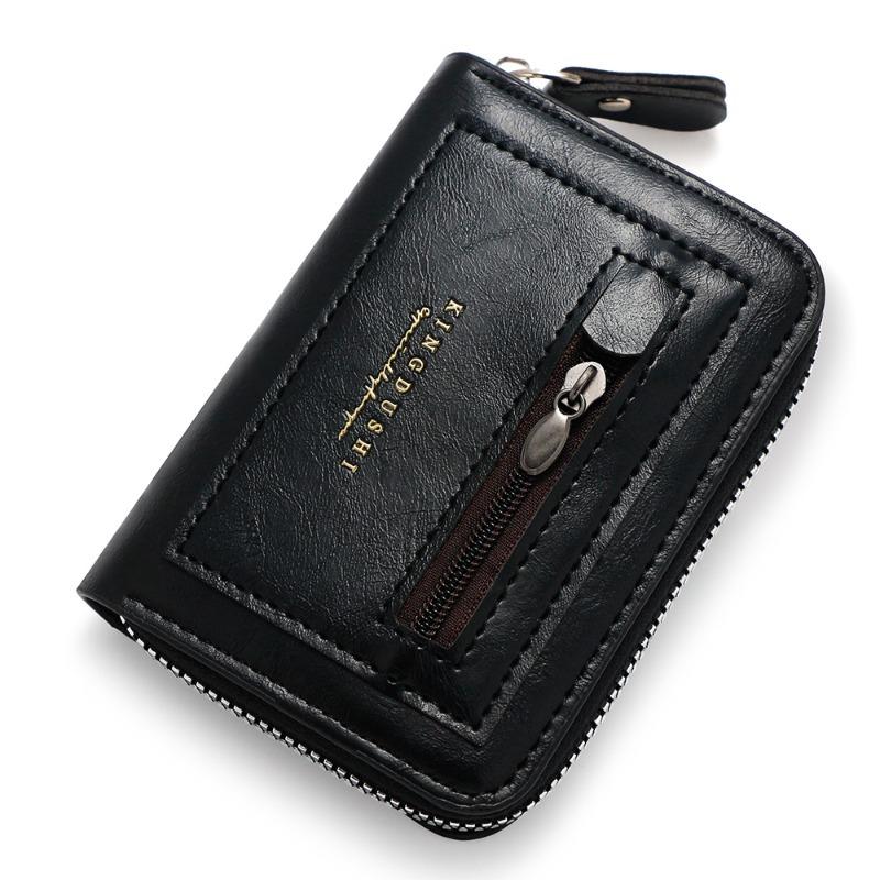 Men RFID Blocking Credit Card Holder Wallet, Genuine Leather Zipper Card Case, Accordion Card Organizer Coin Purse
