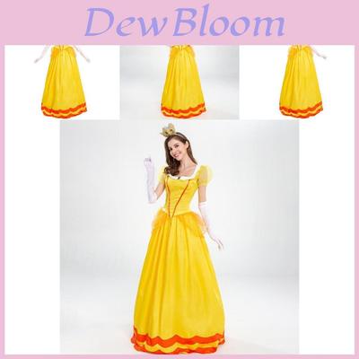 Elegant Princess Daisy Costume Dress With Gloves And Headpiece For Halloween Fun