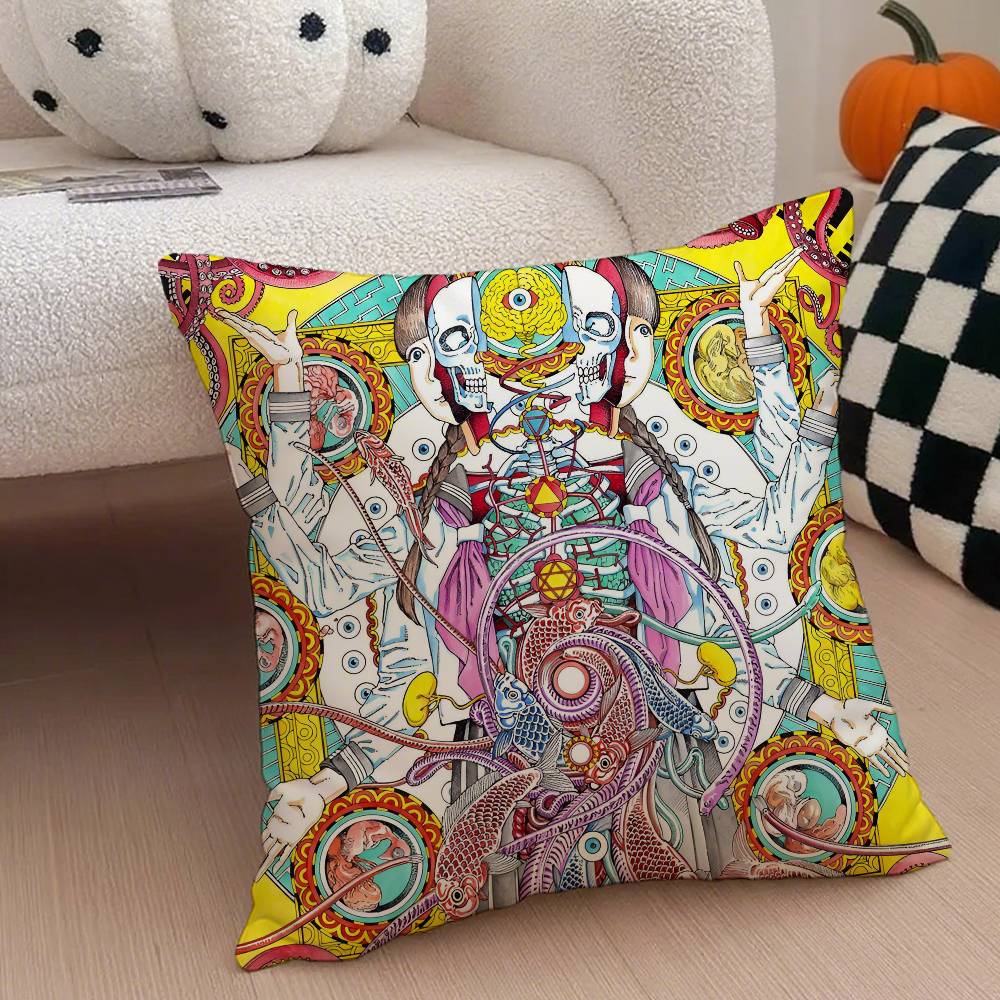 Funny S-Shintaro Kago Art Pillow Case Anti-dustmite Pillowcase Invisible Zipper Silky Short Plush Sofa Cushion Cover