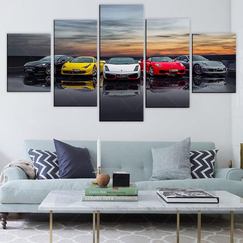 5 Piezas Arte de Pared Pintura en Lienzo Decoración del Hogar Top Gear Coches Deportivos Póster Modular e Impresión de Imágenes Para Sala de Estar Obras de Arte