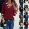 2023 European & American V-Neck Zipper Printed Short-Sleeve Loose Women's Top