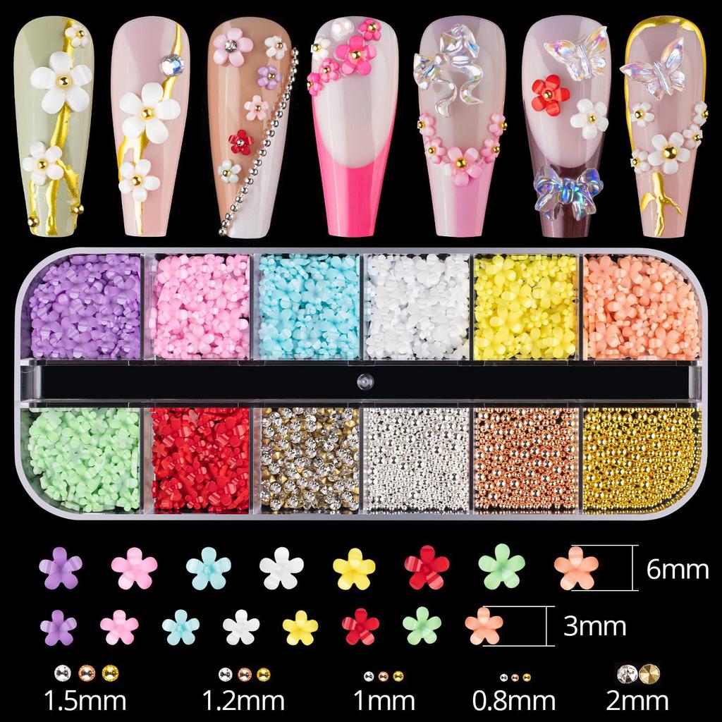 Nailart Schmuck Kleine Blume Aurora Schleife Perle Niete Kleine Accessoires Super Flash Kleiner Diamant 12 Gitter Gemischtes Nagelset