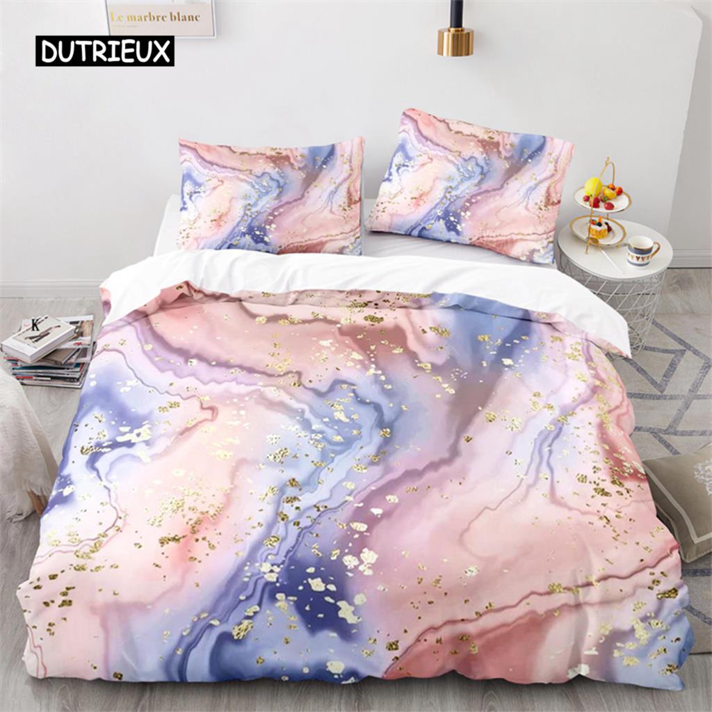Colorful Marble Printed Pattern Bedspread Cover Package Microfiber Geometric Art Abstract Bed Cover Package King Dimension Queen Size For Girls Kids