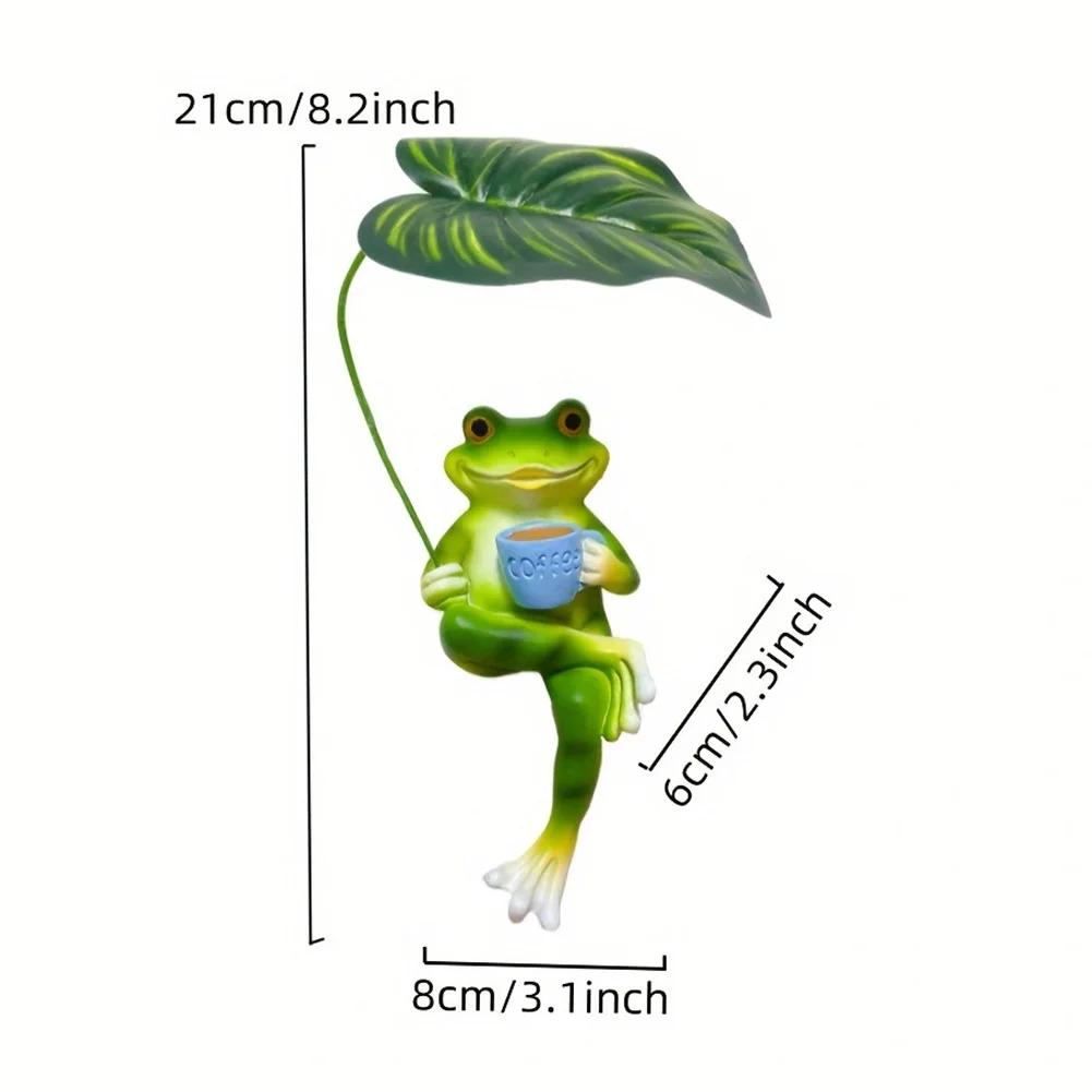 Resin Hanging Frog Figurine Planter Pot Decorations Funny Drinking Frog Statue Flower Pot Edge Animal Ornament Garden Decors
