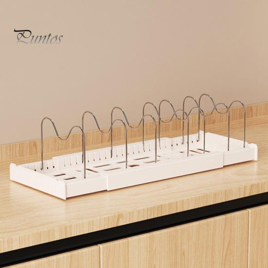 Large Capacity Kitchen Rack Pot Stainless Steel Divider Adjustable Lid Organizer with Expandable Storage Ventilated Base Rust-Proof Cabinet