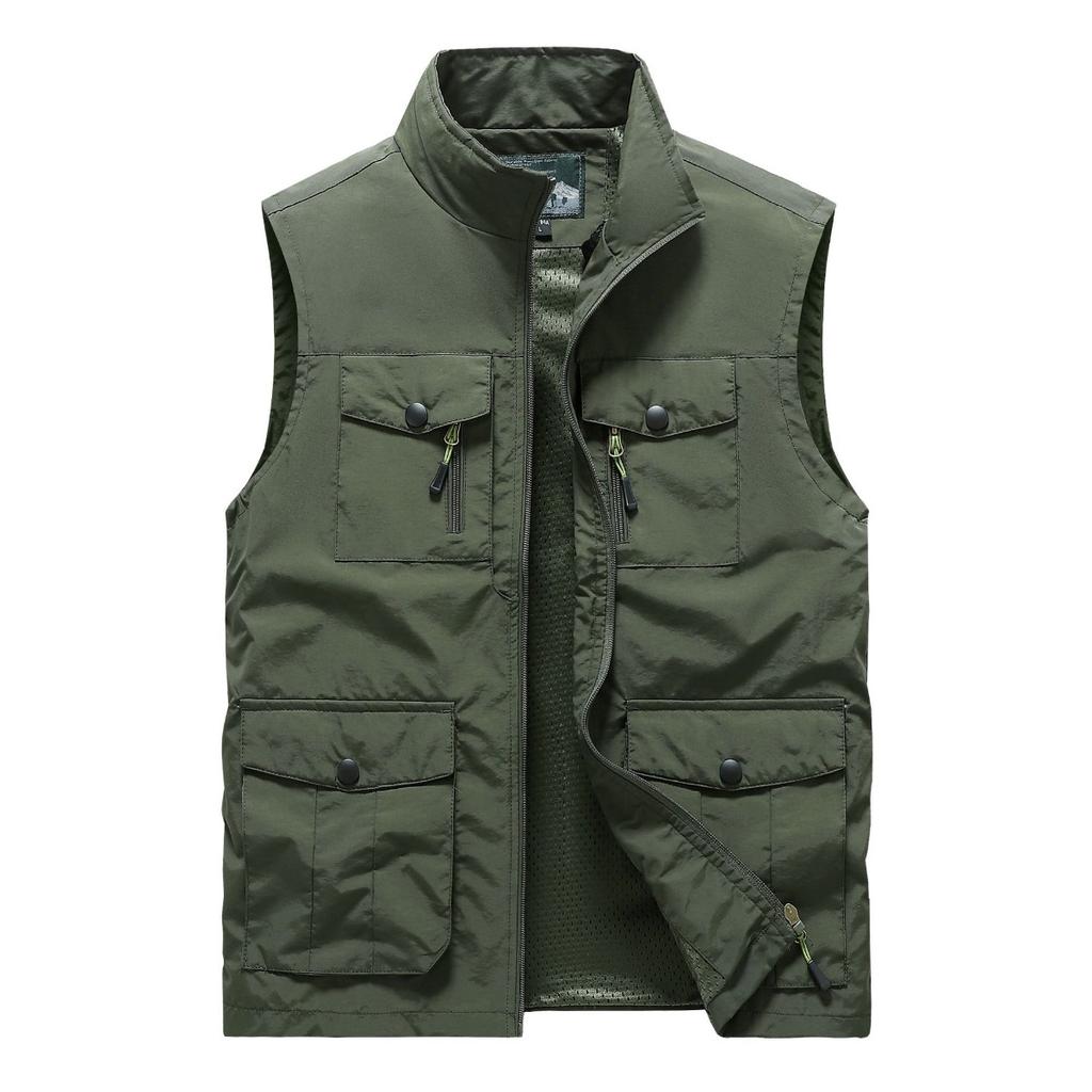 Men's Summer Multiple Pockets Fishing Vest, Loose Multi-functional Outdoor Utility Work Vest for Photography Camping Hiking