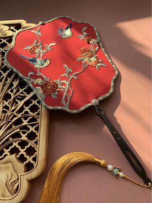 Xi Shan Antique-Style Embroidered Round Wedding Fan - Xiuhe Qipao Hanfu Bride Fan