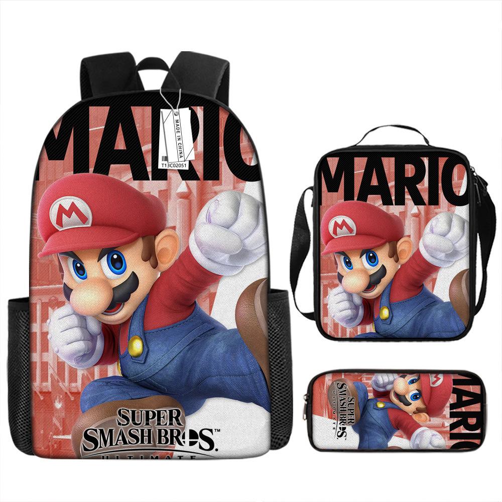 New Super Mario Trend Backpack Retro Mario Schoolbag 3-Piece Set with Pencil Case