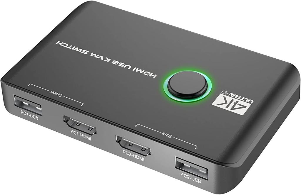 KVM Switch with HDMI 4K@60Hz support and USB 2.0 Switch, for 1 Monitor/2 PCs, Shares Keyboard, Mouse, and Printer, USB Switcher, Switches between 2 PC