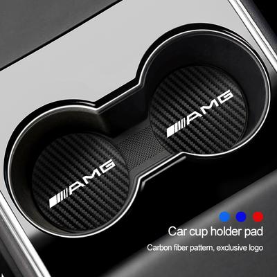 2 PCS Carbon Fiber Patterned Leather Coasters Car Cup Holders Silent Pads For Mercedes Benz AMG W204 W205 W203 W211 W212 W213