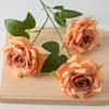 Artificial Rose Flower Realistic Fake Long Stem Rose Bouquet with 3 Heads Blooms for Wedding Centerpiece Home Party Decor