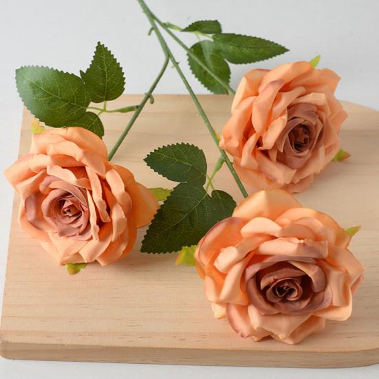 Artificial Rose Flower Realistic Fake Long Stem Rose Bouquet with 3 Heads Blooms for Wedding Centerpiece Home Party Decor