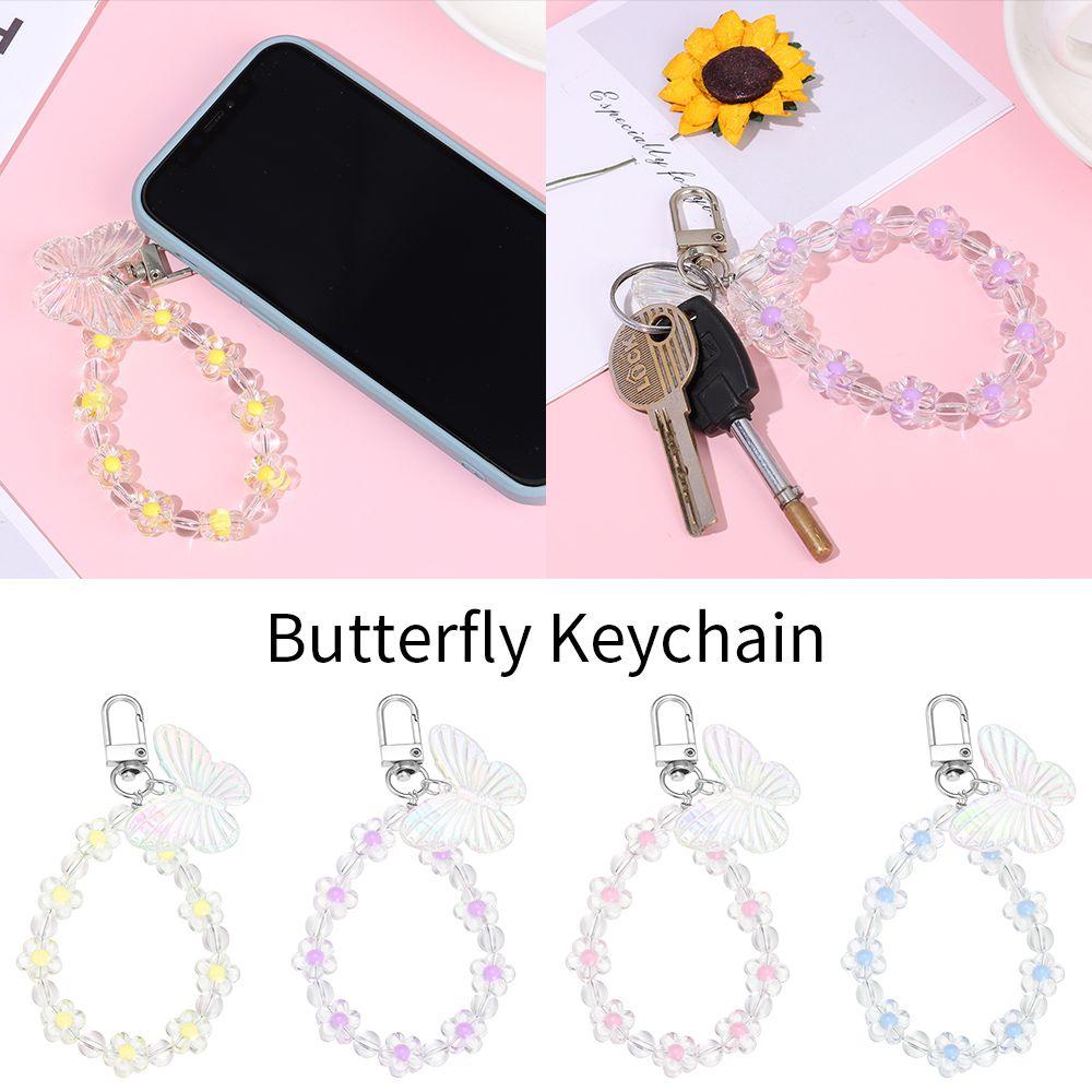 

Car Keys Mobile Phone Chains Flower Keychains Transparent Bead Lanyards Keyring Butterfly Keychain