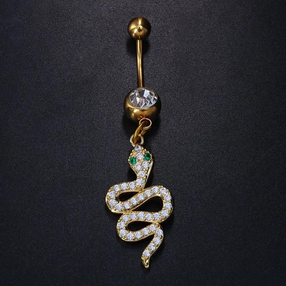 Sexy Snake Pendant Belly Button Nail Rings Crystal Fashion Stainless Steel Navel Piercing Body Jewelry For Women Girls Nightclub
