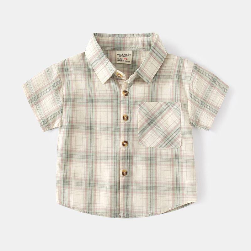 Summer Boys' Short-Sleeved Plaid Shirt, Baby Boy Polo Shirt, Half-Sleeved Collared Top, Pure Cotton Kidsren's Shirt, Kidsren's Clothing