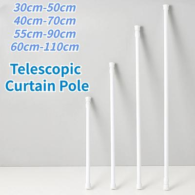 Multi Purpose Spring Loaded Extendable Stick Useful Curtain Telescopic Pole with Hooks Durable Bathroom Product Hanger Household