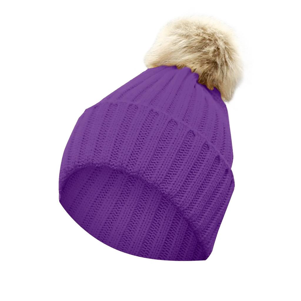 Women Winter Warm Knitted  Cute  F-ur Ball Yarn Hat