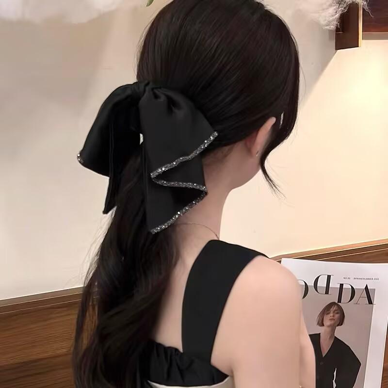 Elegant Retro Satin Bow Hair Clip for Women - Perfect for Low Ponytails and Head Ornaments