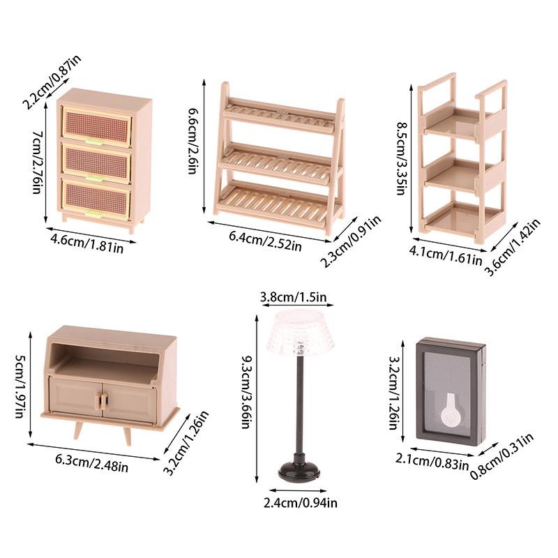 1/12 Dollhouse Shoe Cabinet Bookshelf Floor Lamp Wall Clock Dollhouse Living Room Furniture Decoration Dolls House Accessories