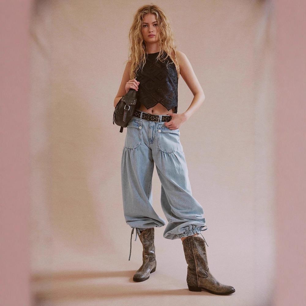 Women's Mid Rise Balloon Pants Vintage Straight Leg Jeans Loose Fit Retro Denim Trousers For Spring Casual Daily Wear