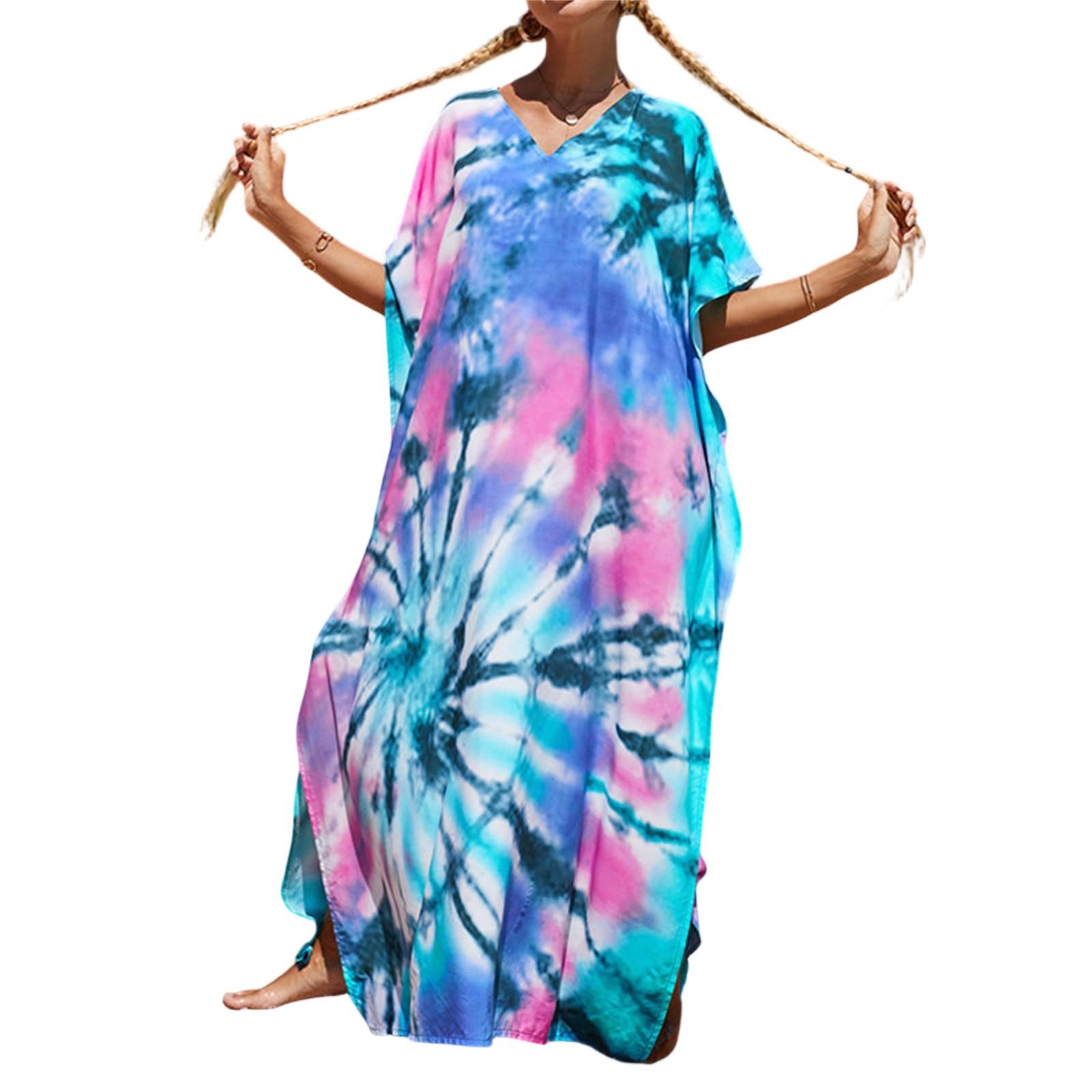 

Womens Long Kimono Cover Up Loose Beach Robe Lightweight Printed Vacation Sun Protection Swimsuit Cover Up Kaftan Dress One Size