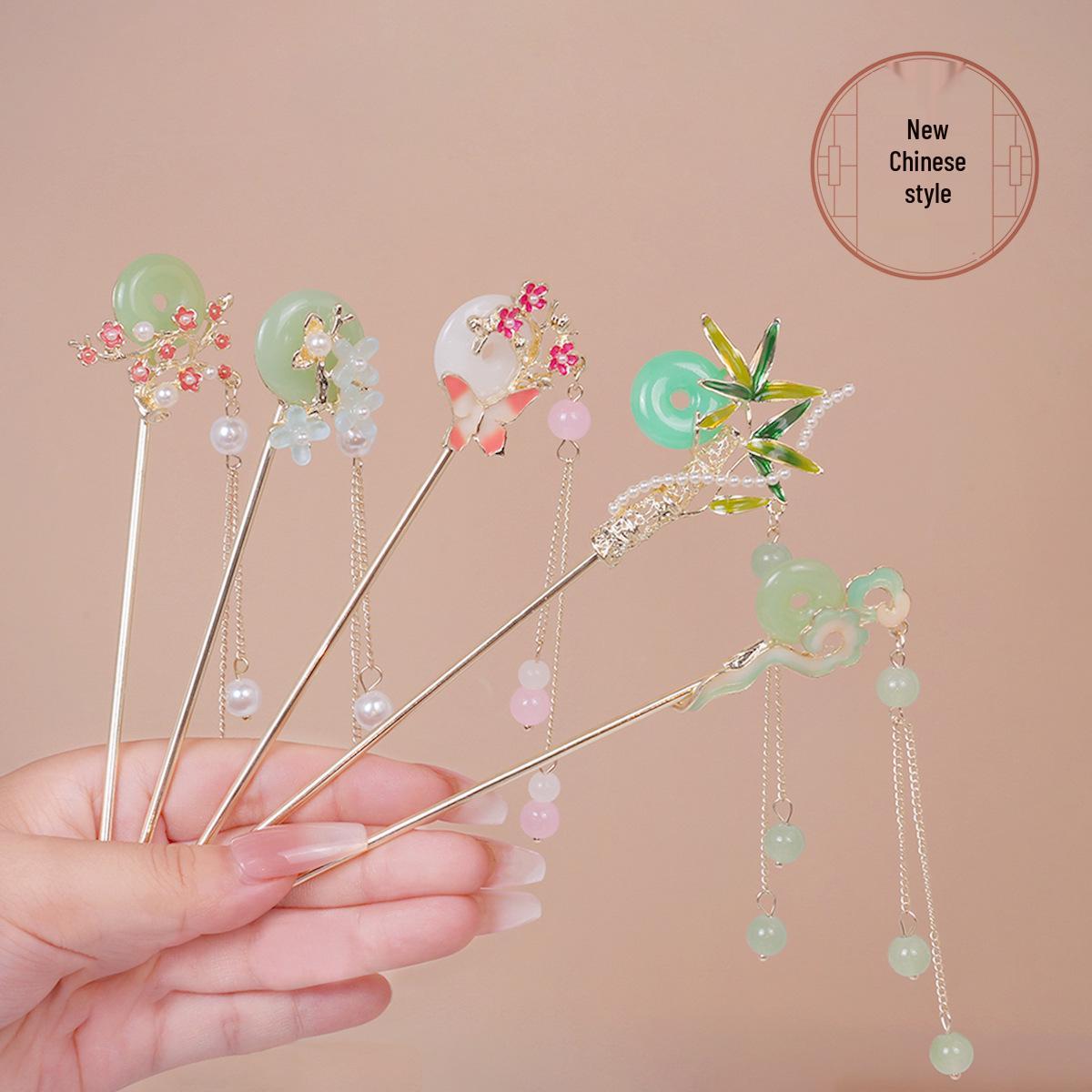 

Китайская этническая ретро заколка для волос ципао с эмалевой бабочкой и кисточкой