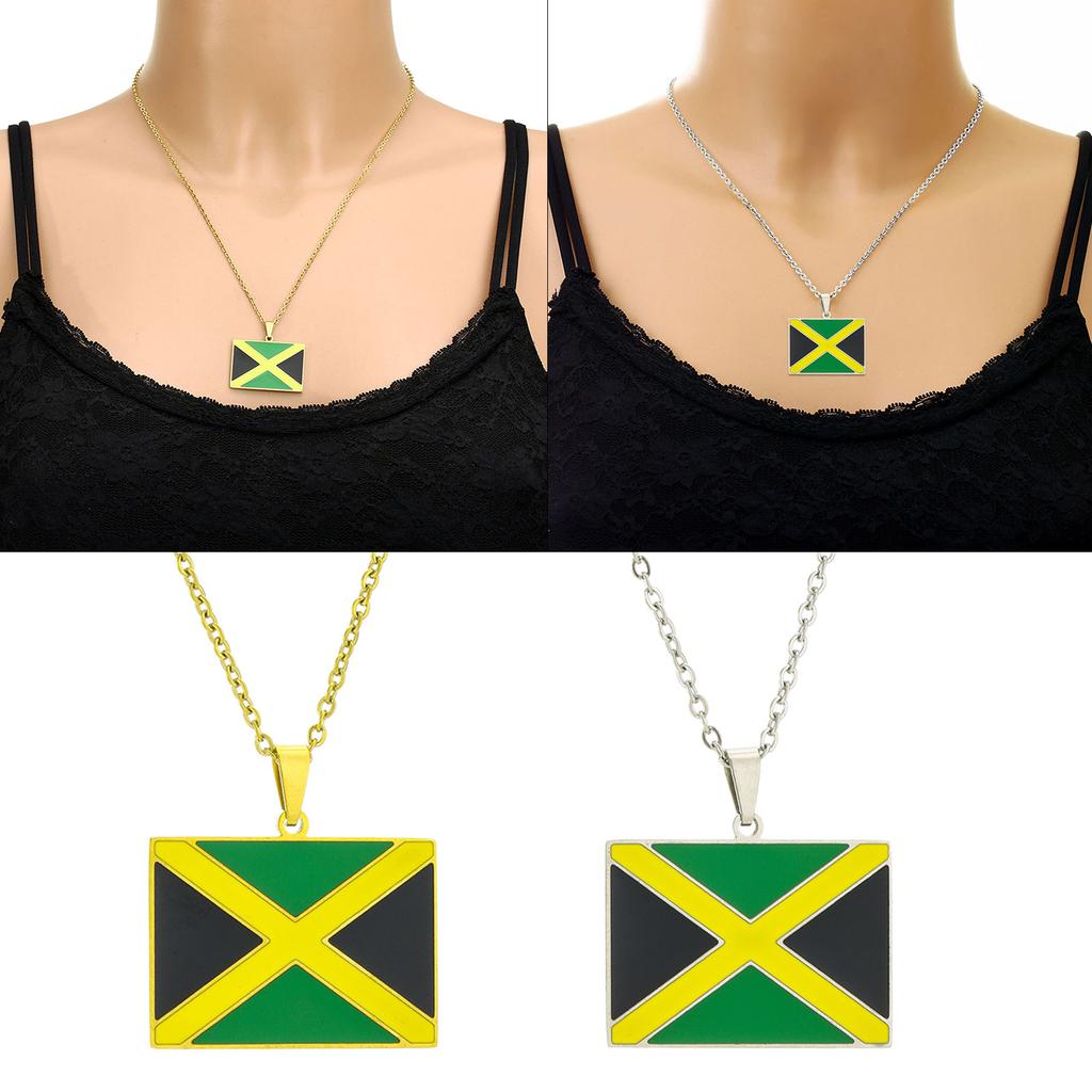 Stainless Steel Jamaica Flag Pendant Necklace Stylish Jamaica Map Necklace Neck Jewelry for Women and Men National