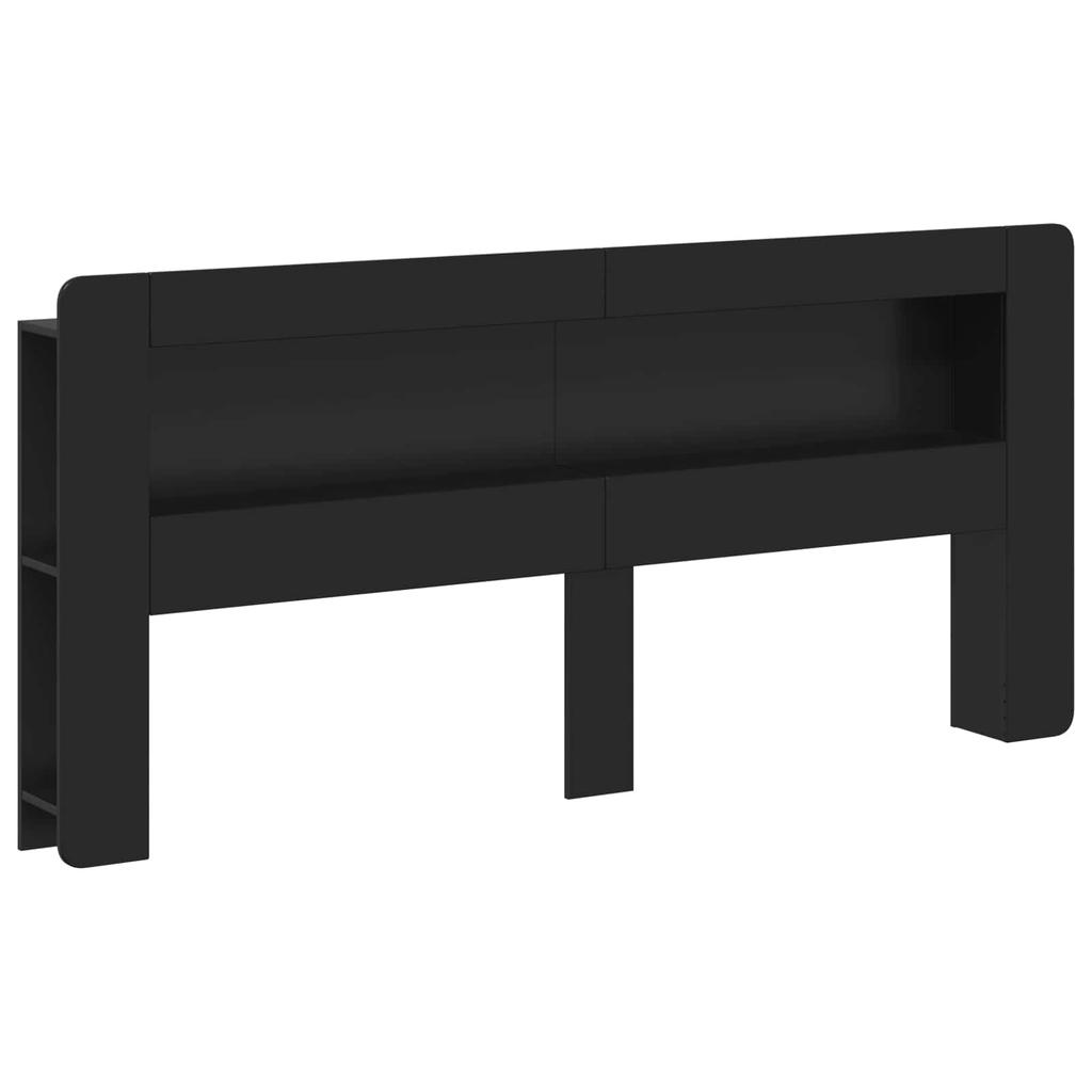 Headboard Cabinet with Storage Black Wood Based Material