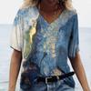 Summer Fashion Textured 3D Print T-shirts Women Casual Streetwear Short Sleeve V-Neck T Shirt Harajuku Tees Tops Clothing