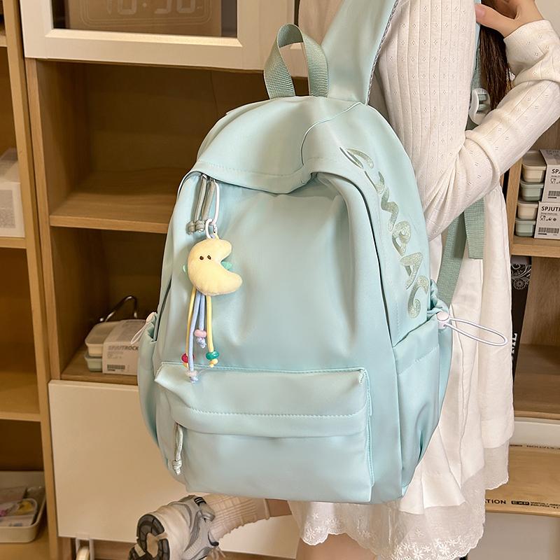 Girls' Solid Color Backpack Junior High School Students Lightweight Schoolbag Large Capacity Backpack