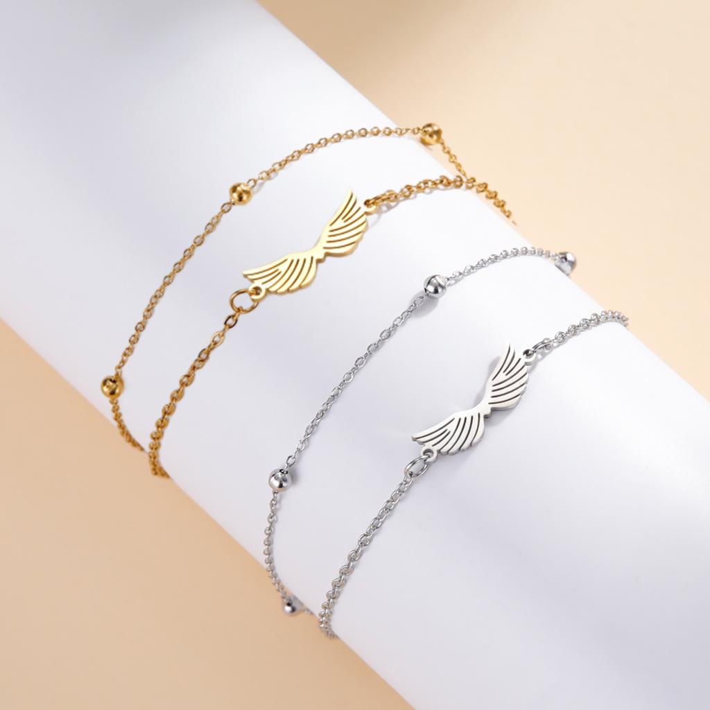 Angel Wing Charm Bracelet for Women Stainless Steel Gold Double Layer Snake Chain Bracelets Trendy Jewelry
